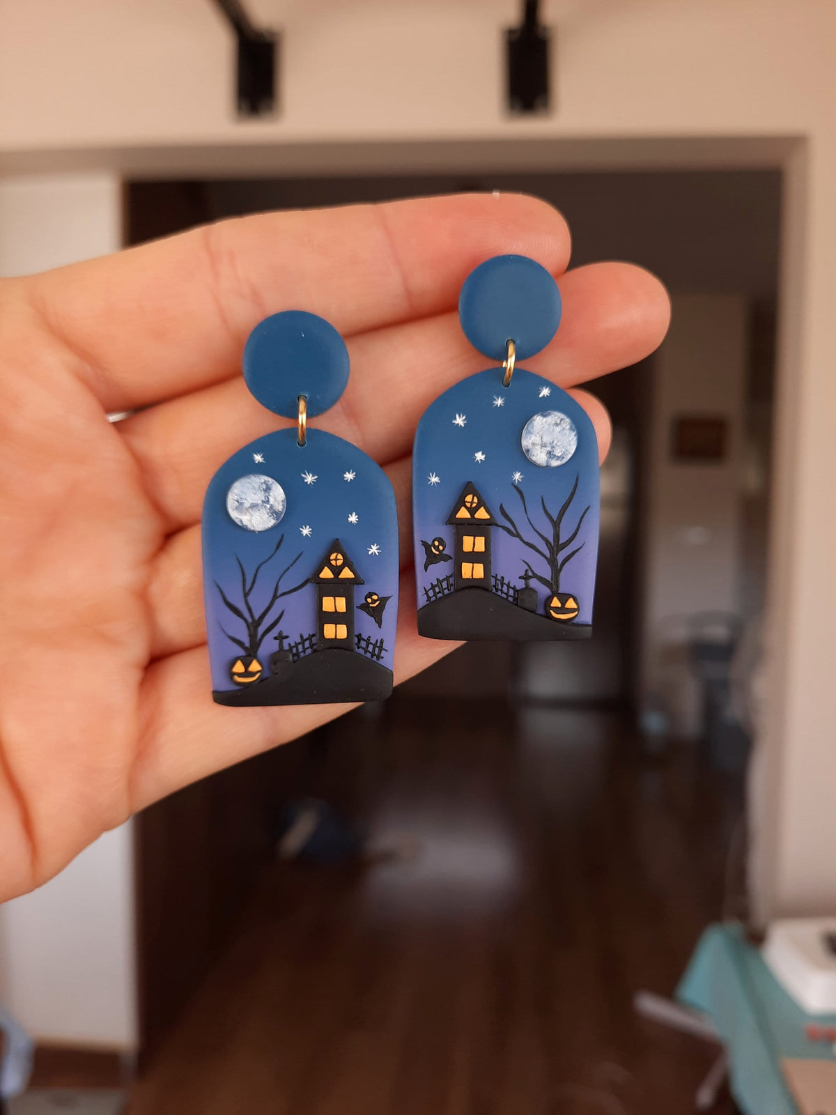Haunted House Earrings , Handmade Polymer Clay Halloween Earrings , Spooky Night Jewelry ,Creepy Accessories