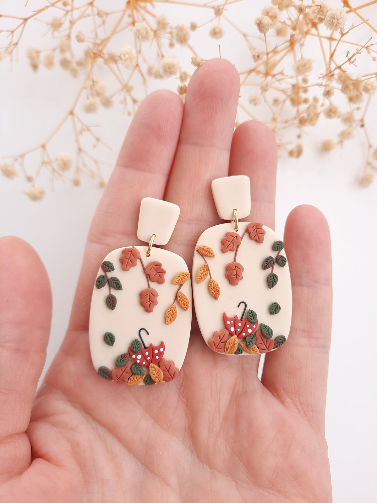 Falling Autumn Leaves Earrings - Handmade Polymer Clay Fall Jewelry