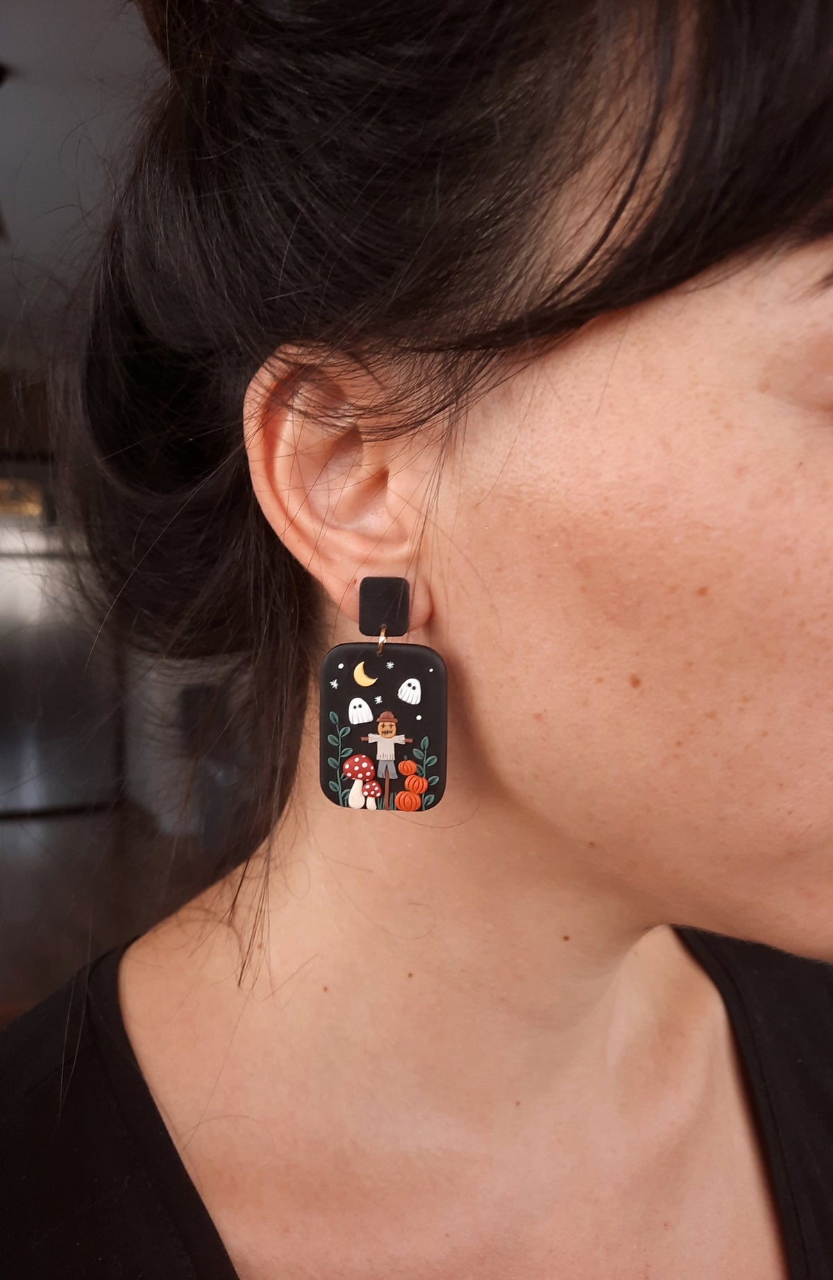 Halloween Scarecrow Earrings , Handmade Polymer Clay earrings , Creepy accessories , Spooky jewelry