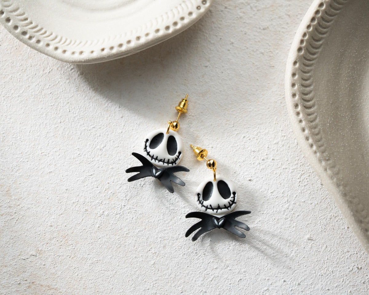 Jack Skellington Earrings: 3D Bat Bow Tie, Handmade Halloween Jewelry