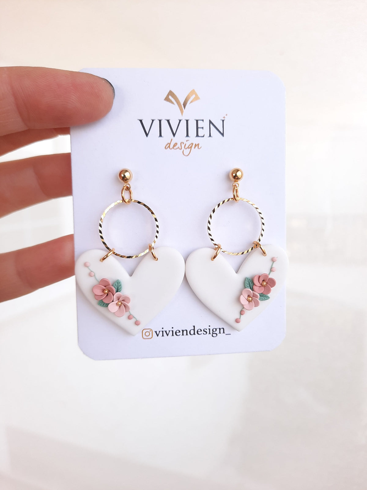 Floral Heart Dangle Earrings: Handmade Polymer Clay Jewelry