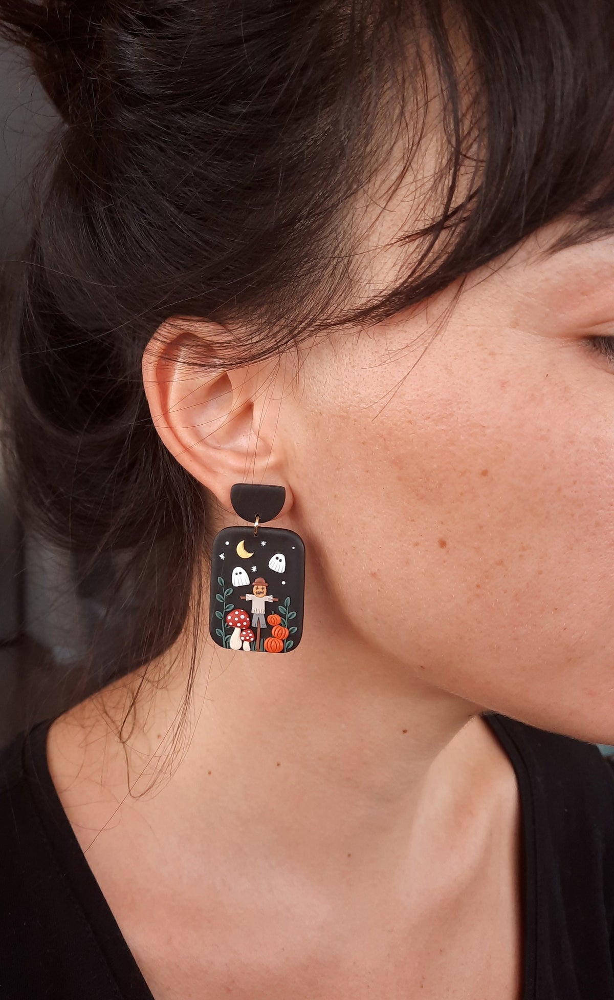 Halloween Scarecrow Earrings , Handmade Polymer Clay earrings , Creepy accessories , Spooky jewelry