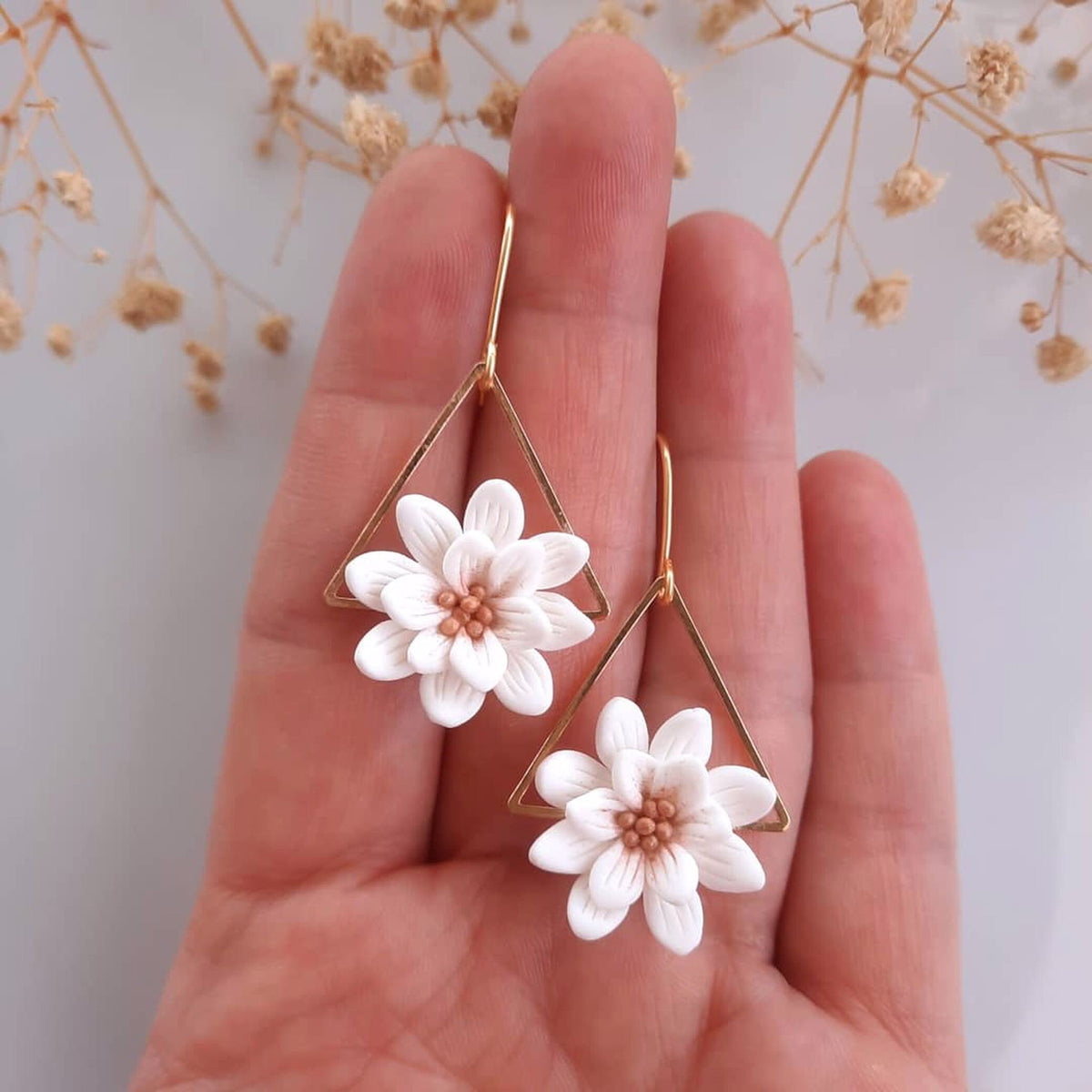 Handmade Polymer Clay Flower Earrings: Gold Plated Dainty Earrings