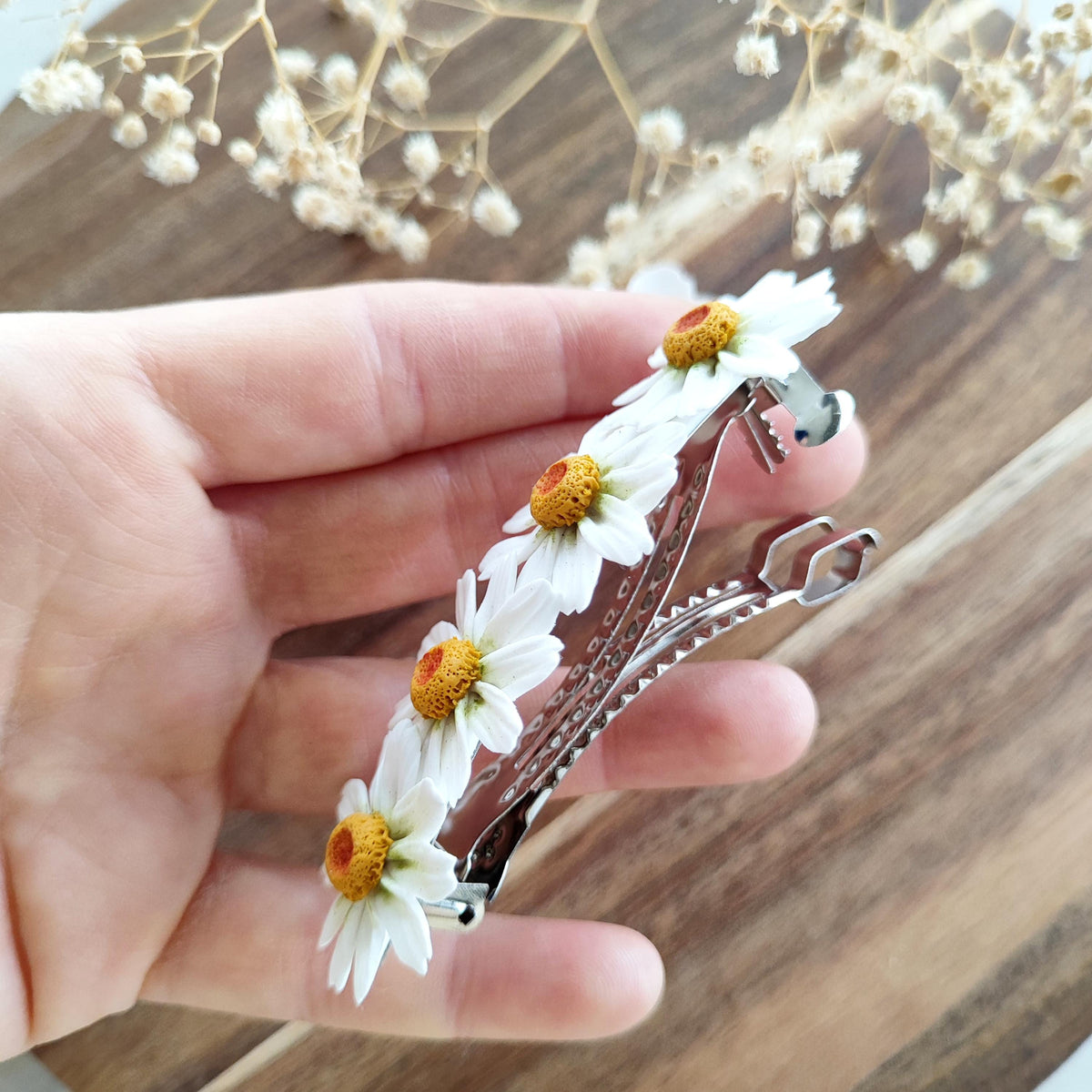 Daisy and Sakura Hair Clips,Botanical Hair Jewelry,Hair Accessories, Realistic White Flower Barrette