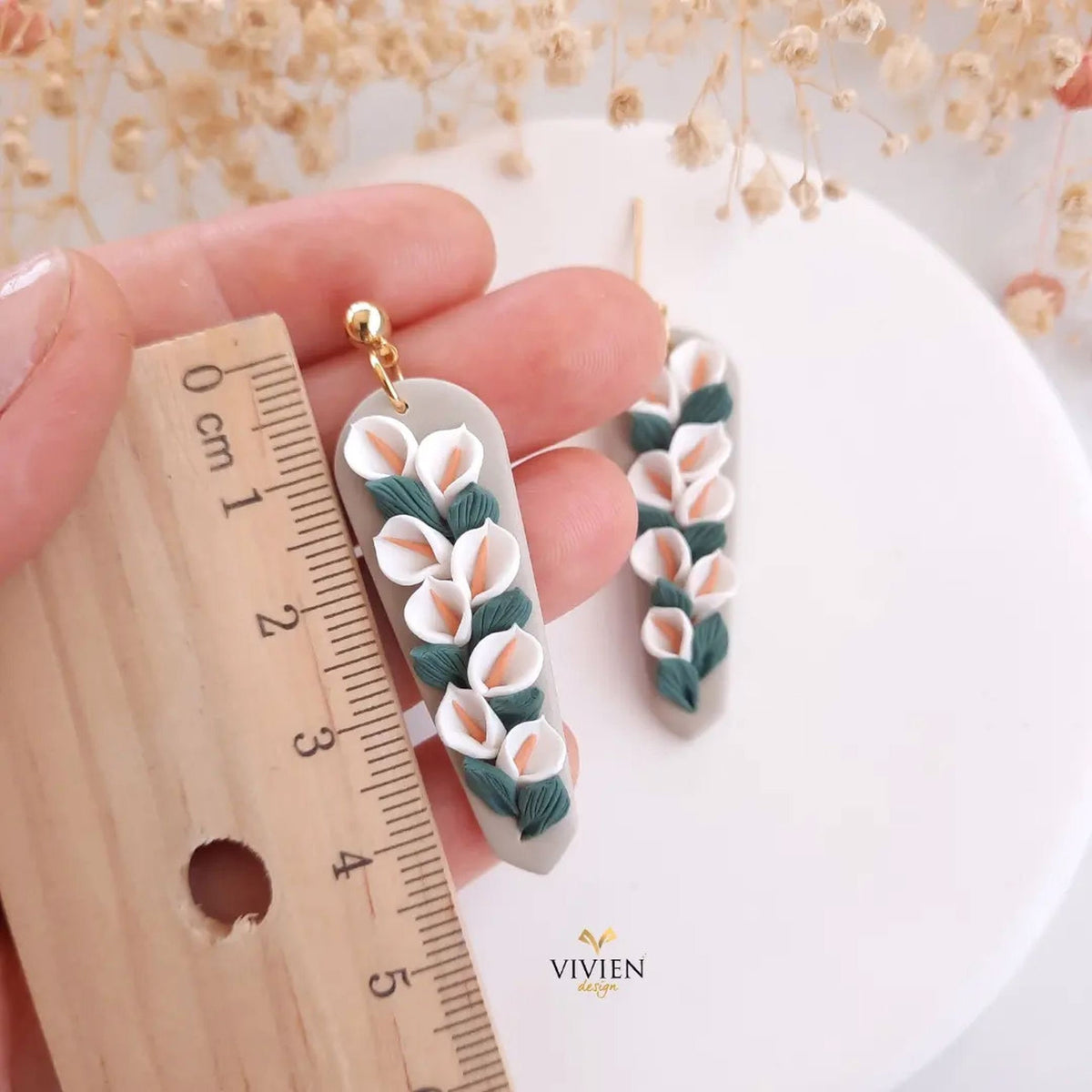 Calla Lily Polymer Clay Earrings: 24K Gold Plated, Hypoallergenic