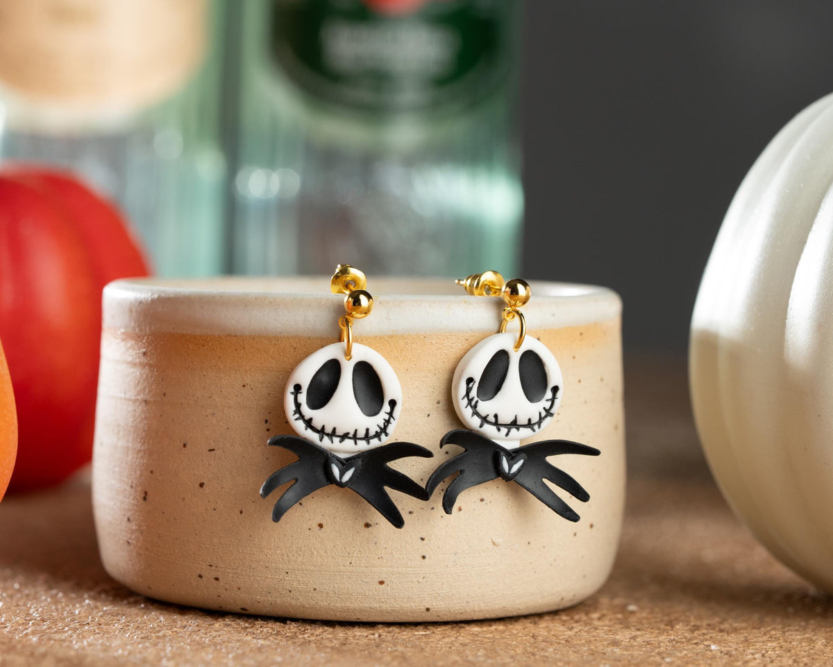 Jack Skellington Earrings: 3D Bat Bow Tie, Handmade Halloween Jewelry