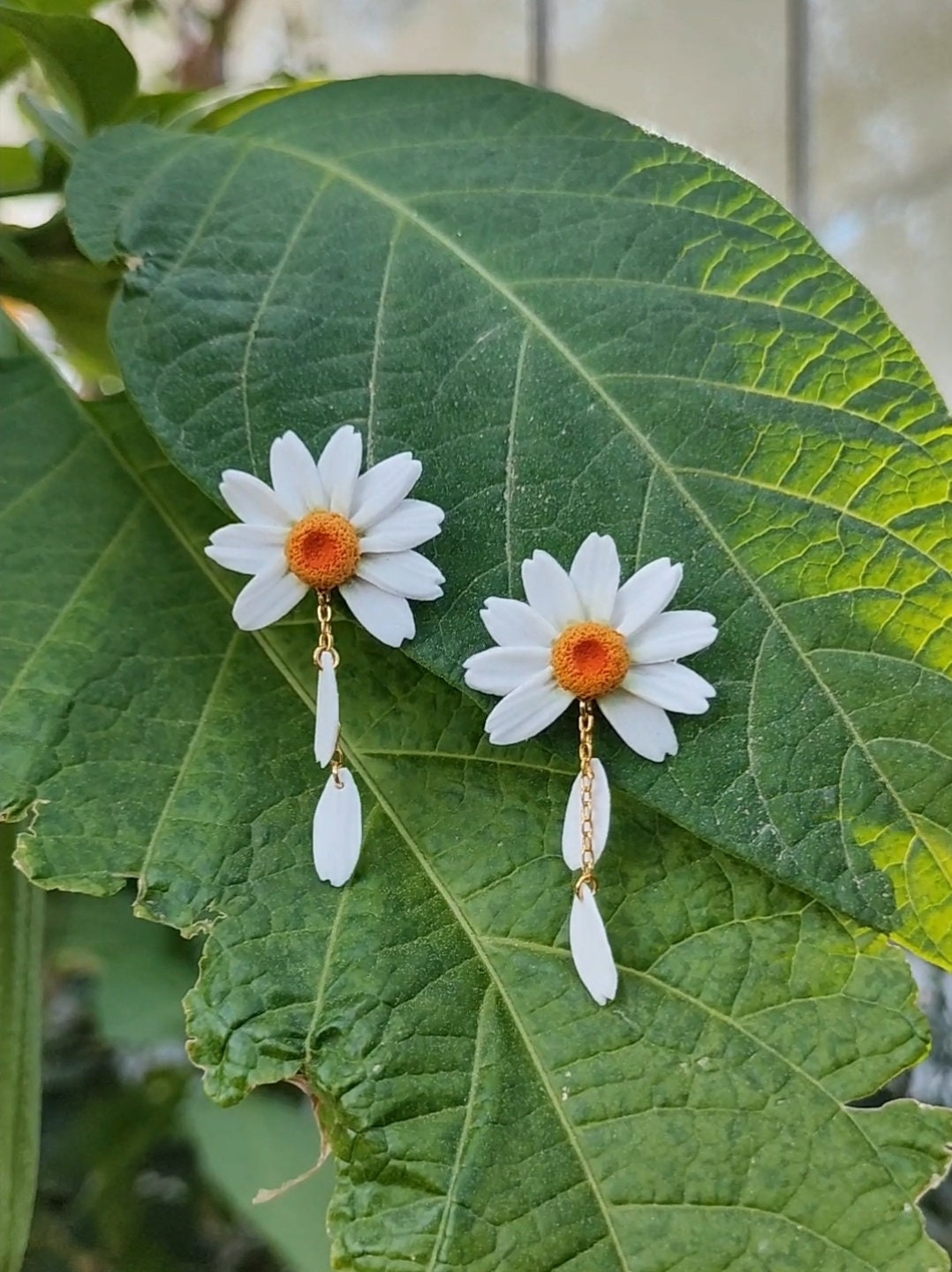 Handmade Daisy Earrings: 24k Gold Plated Polymer Clay Earrings