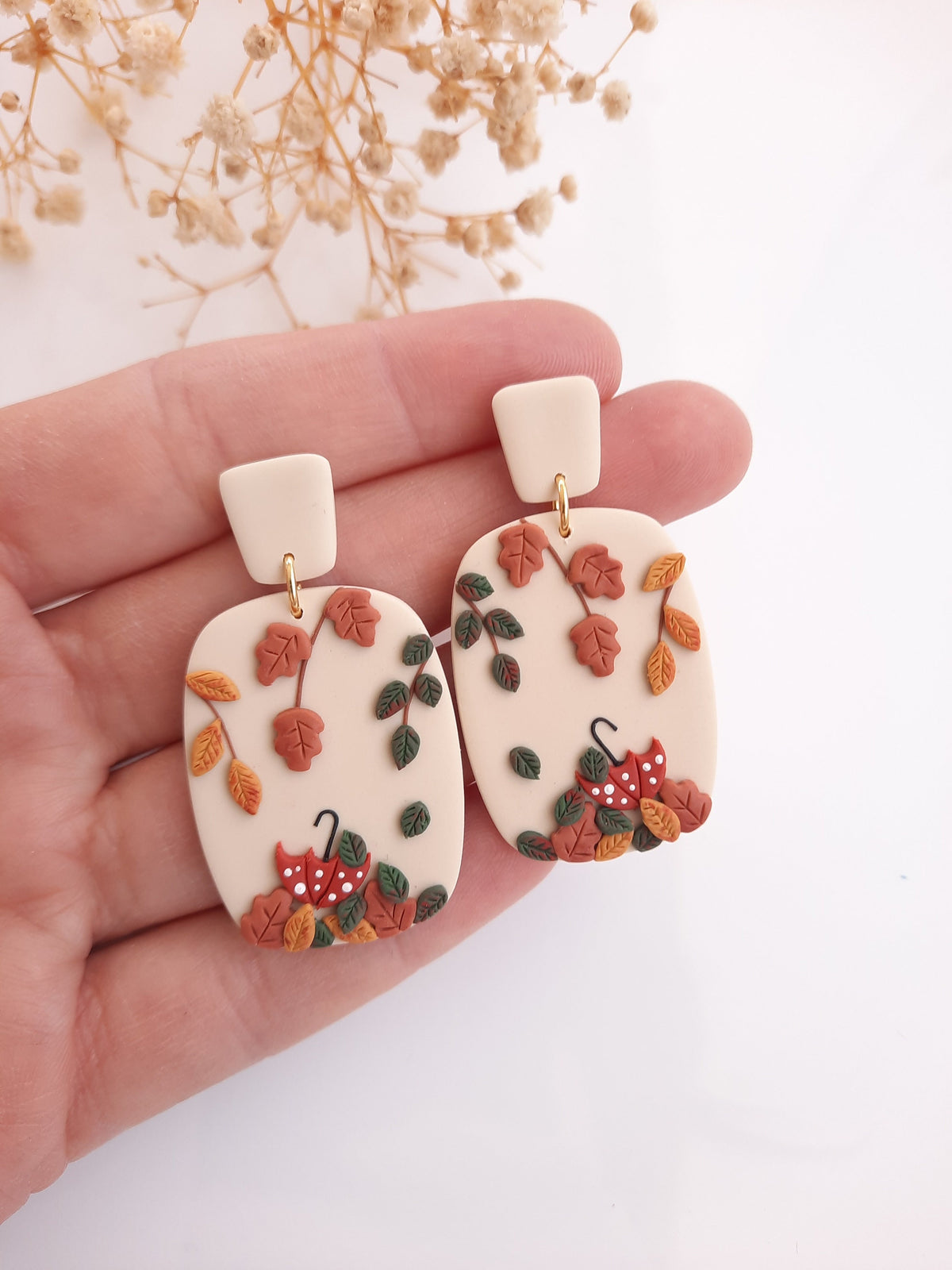 Falling Autumn Leaves Earrings - Handmade Polymer Clay Fall Jewelry