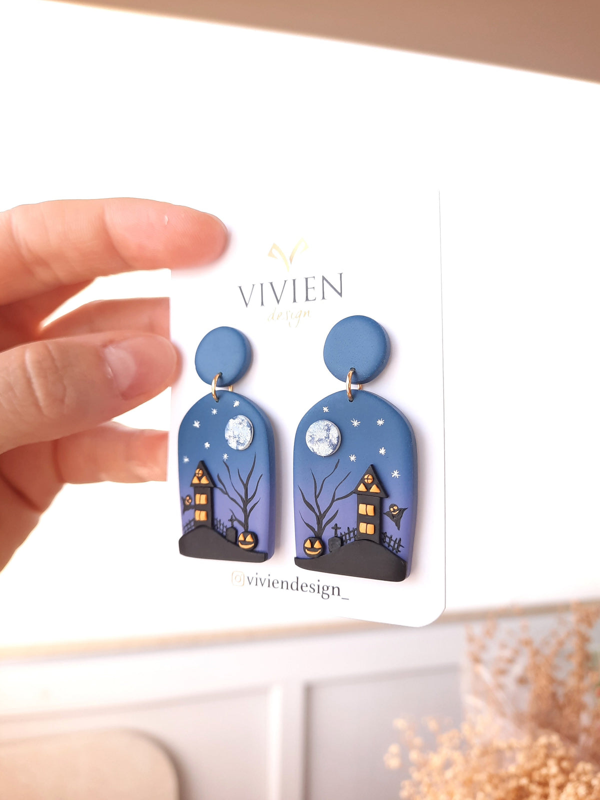Haunted House Earrings , Handmade Polymer Clay Halloween Earrings , Spooky Night Jewelry ,Creepy Accessories