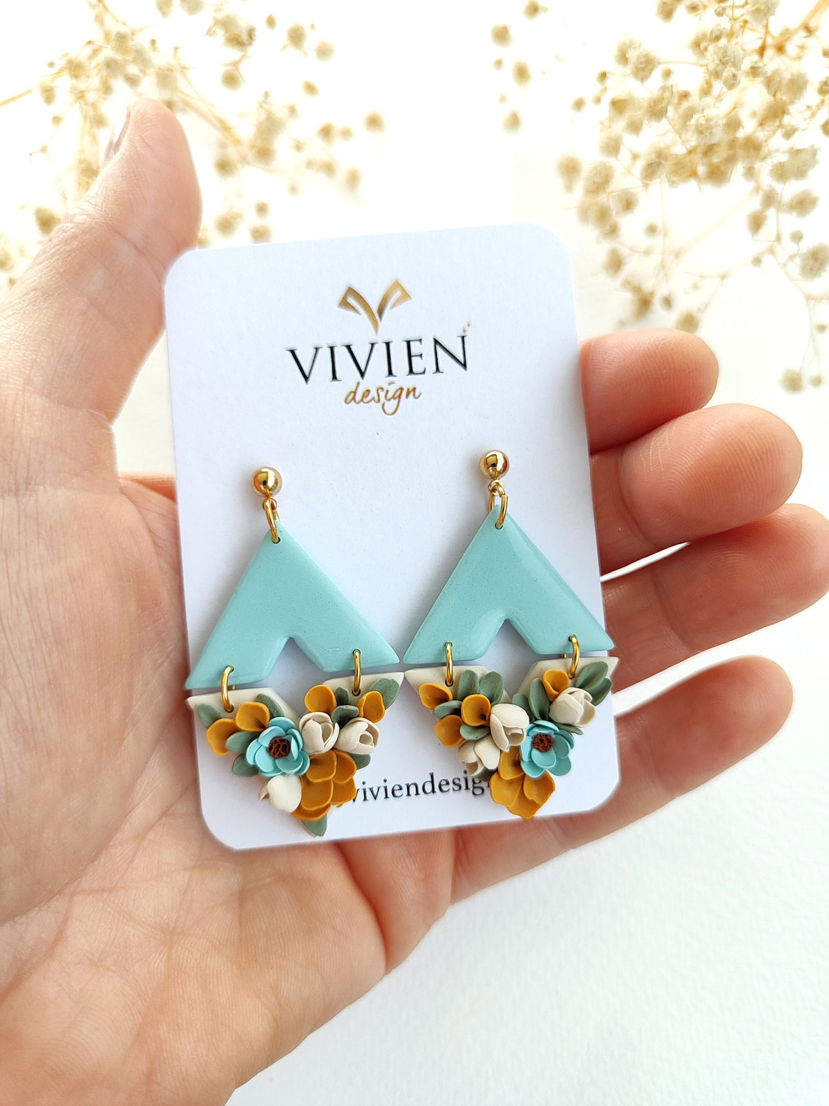 Floral polymer clay earrings,blue flower statement earrings,unique handmade jewerly gift