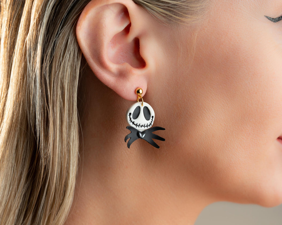 Jack Skellington Earrings: 3D Bat Bow Tie, Handmade Halloween Jewelry