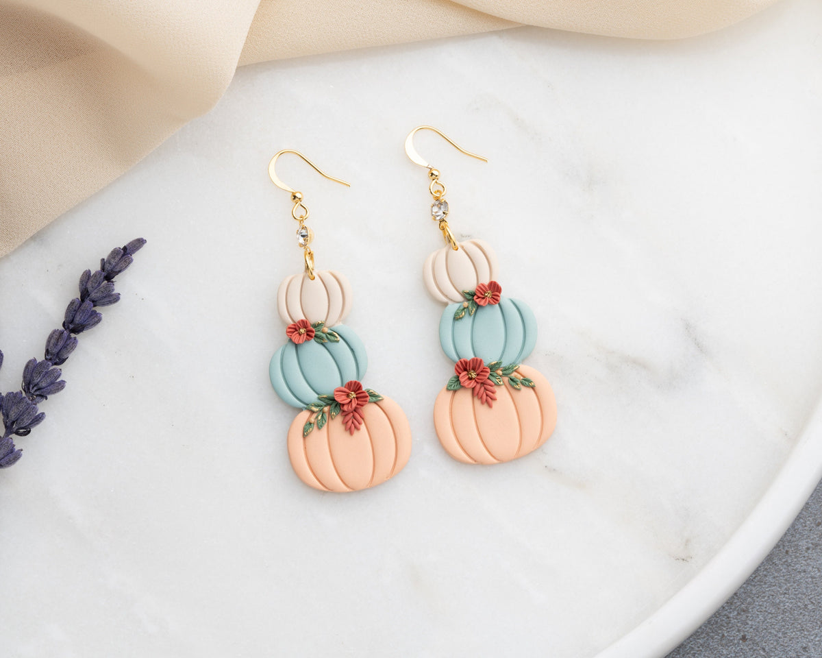 Pastel Stacked Pumpkin Dangle Earrings