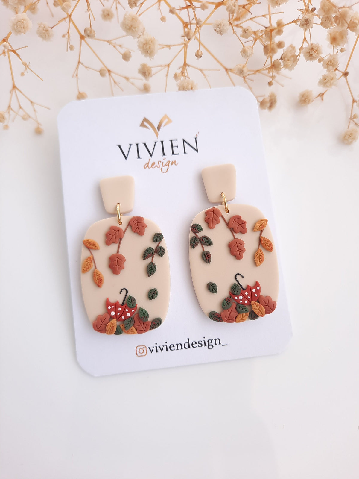 Falling Autumn Leaves Earrings - Handmade Polymer Clay Fall Jewelry