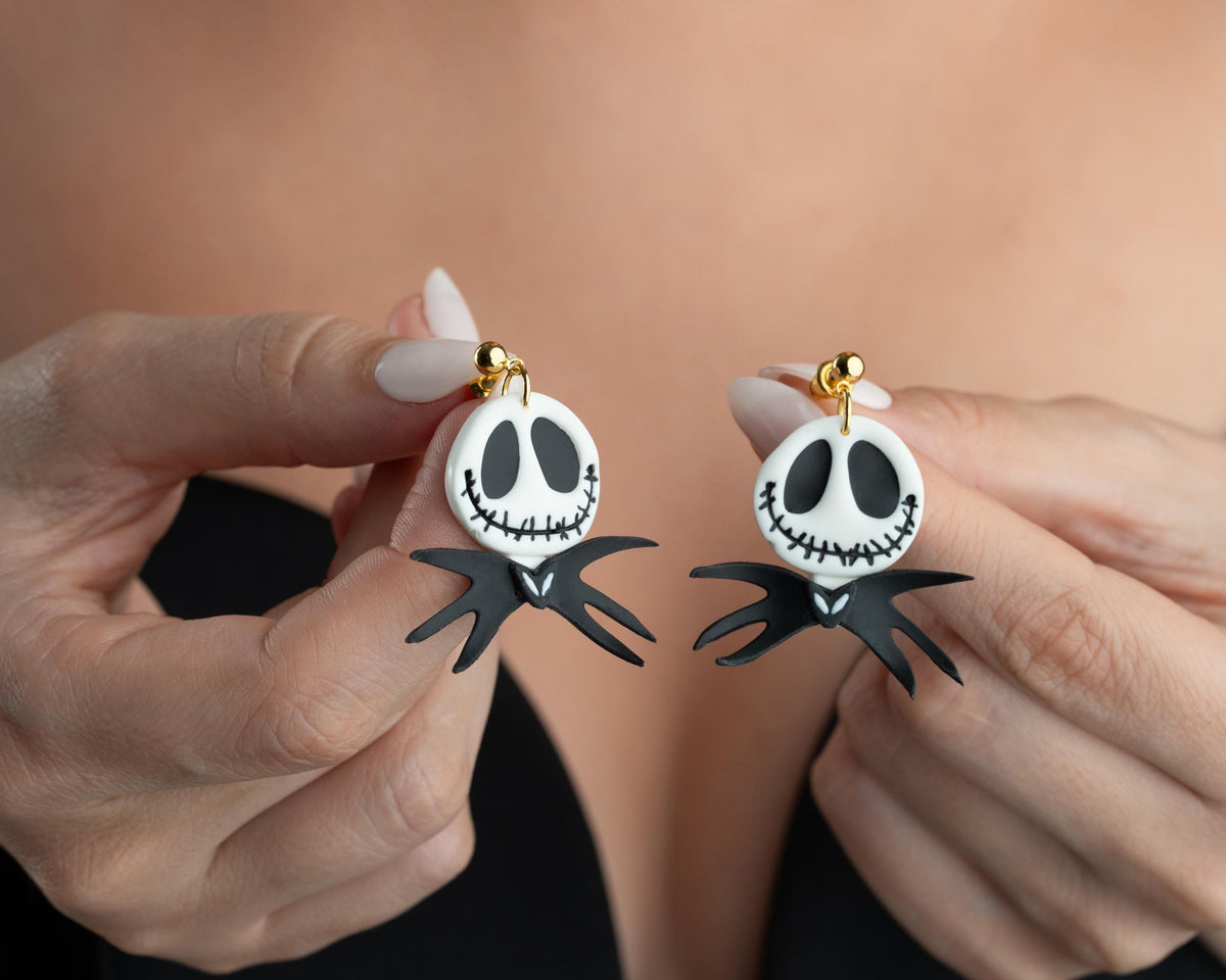 Jack Skellington Earrings: 3D Bat Bow Tie, Handmade Halloween Jewelry