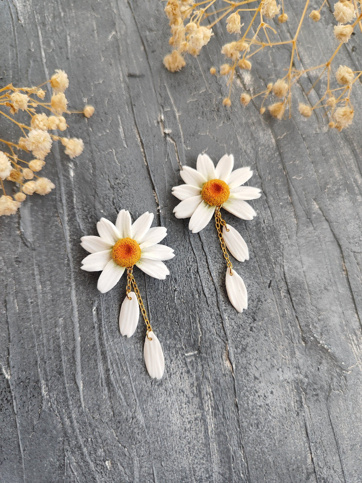 Handmade Daisy Earrings: 24k Gold Plated Polymer Clay Earrings