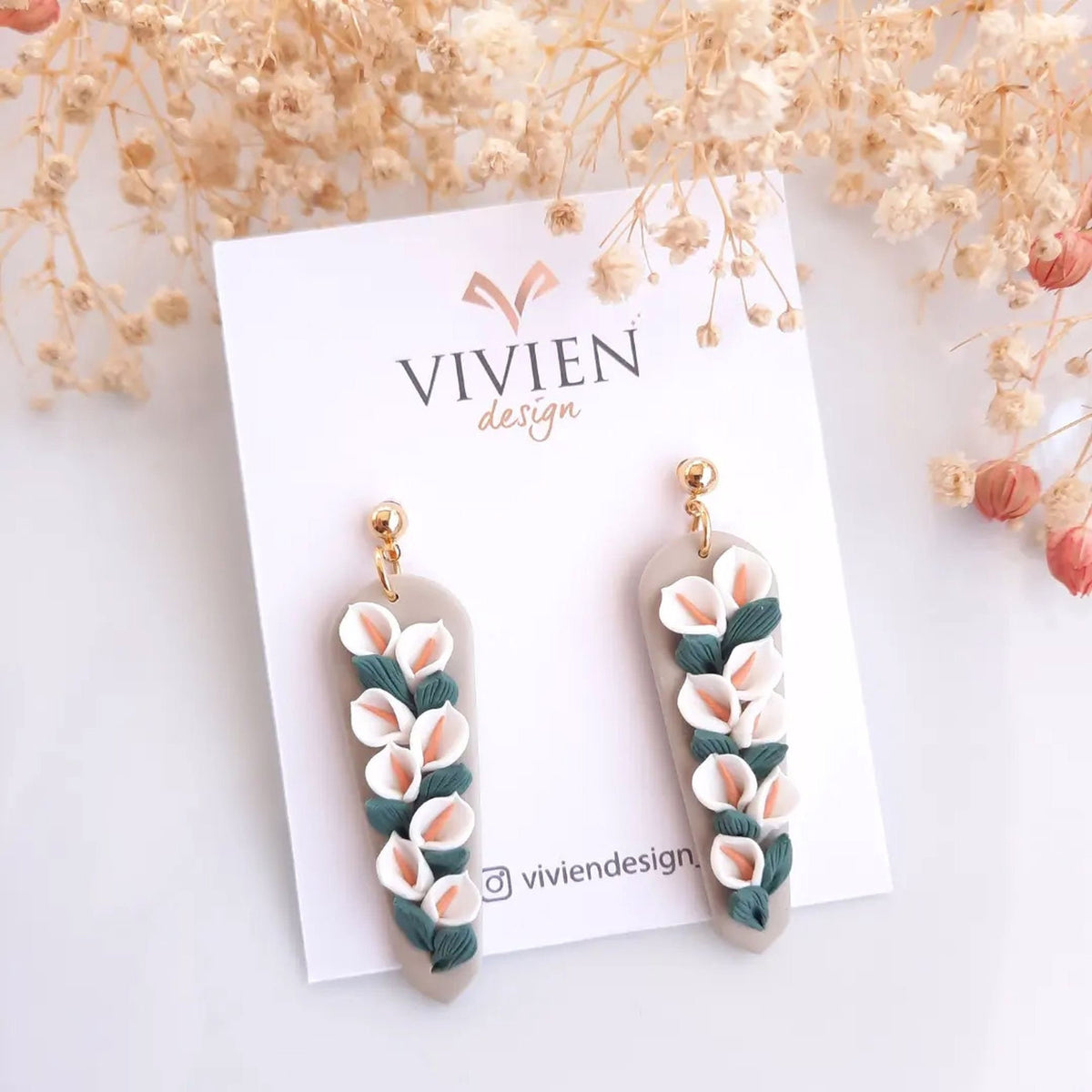 Calla Lily Polymer Clay Earrings: 24K Gold Plated, Hypoallergenic