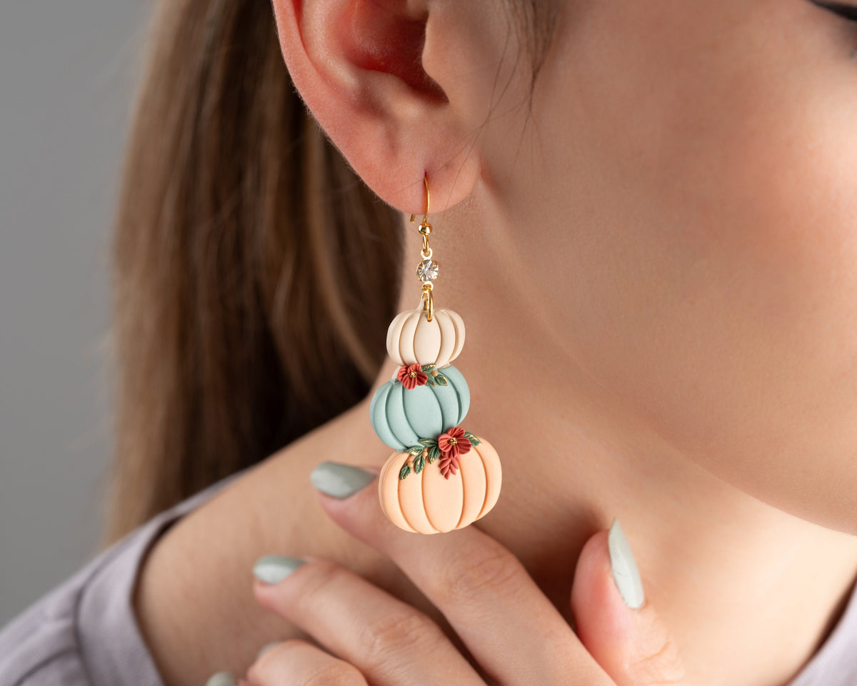 Pastel Stacked Pumpkin Dangle Earrings