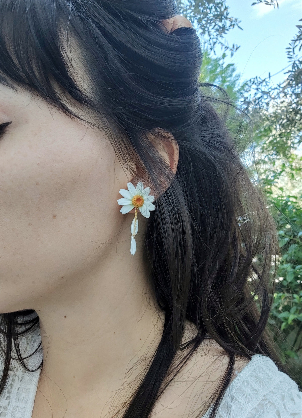 Handmade Daisy Earrings: 24k Gold Plated Polymer Clay Earrings
