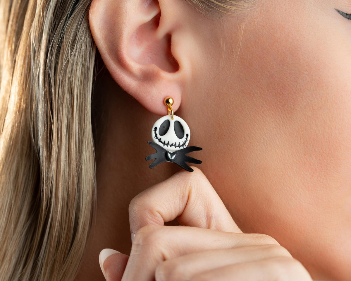 Jack Skellington Earrings: 3D Bat Bow Tie, Handmade Halloween Jewelry