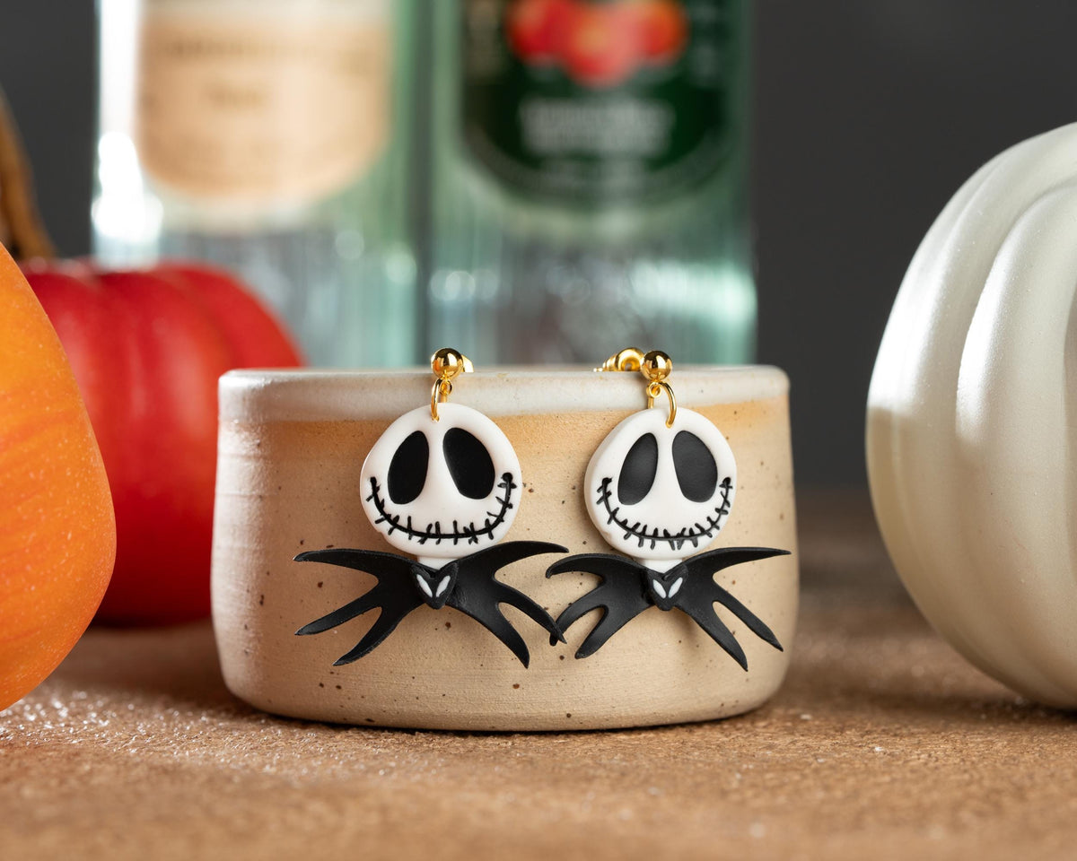 Jack Skellington Earrings: 3D Bat Bow Tie, Handmade Halloween Jewelry
