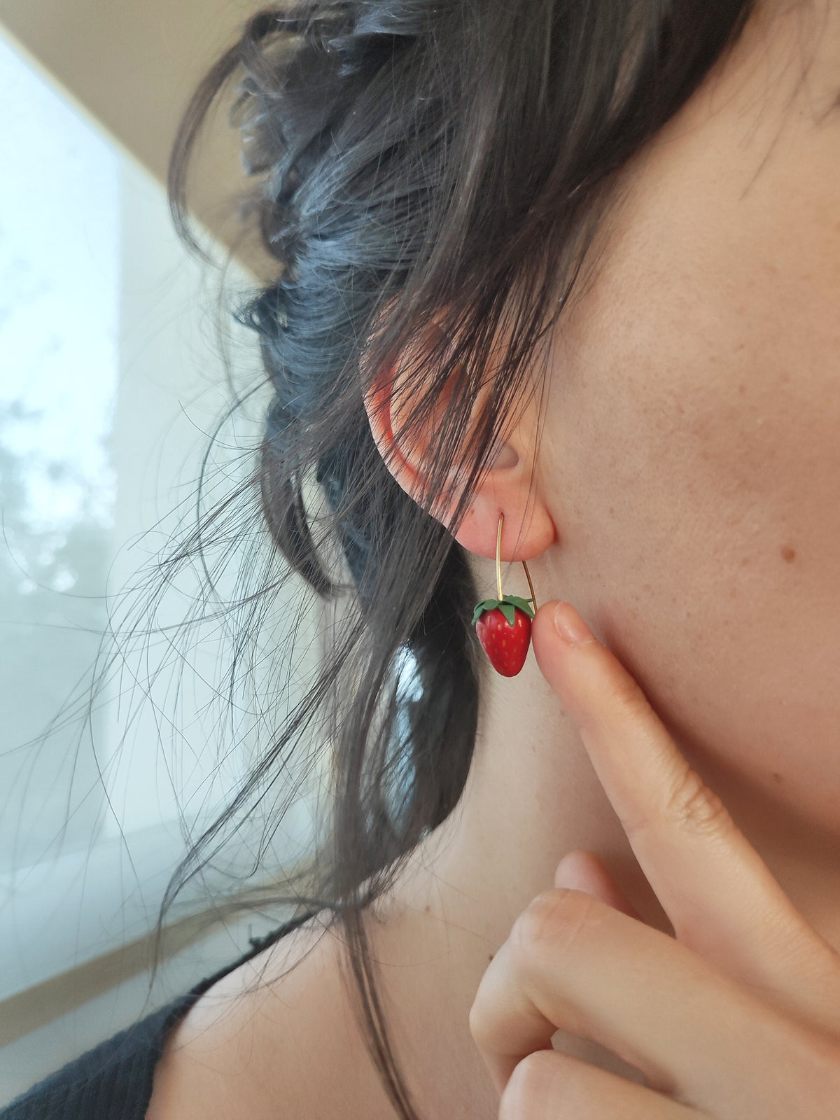 Minimal strawberry earrings,stainless steel ear wires,realistic miniature fruit earrings,gift for her
