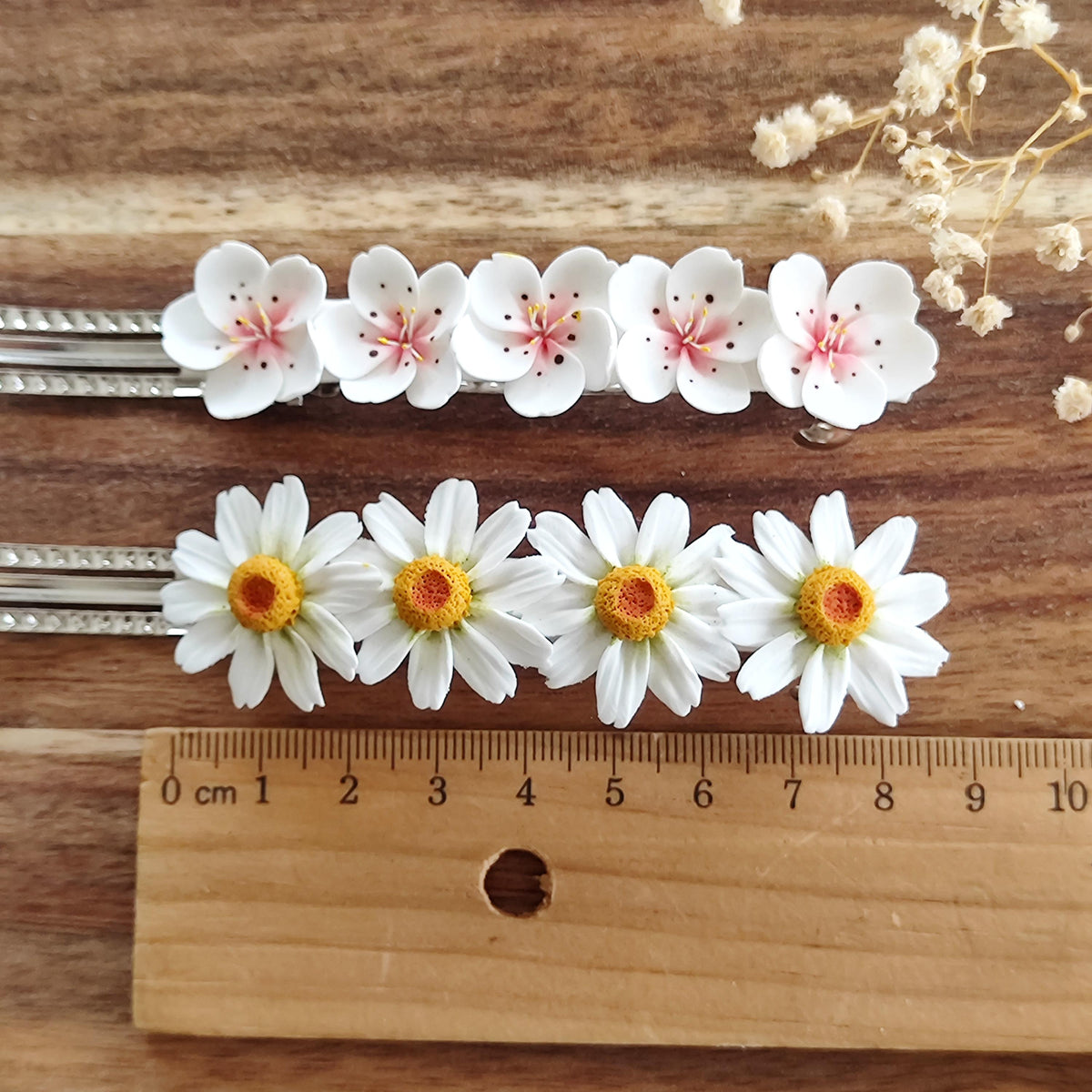 Daisy and Sakura Hair Clips,Botanical Hair Jewelry,Hair Accessories, Realistic White Flower Barrette