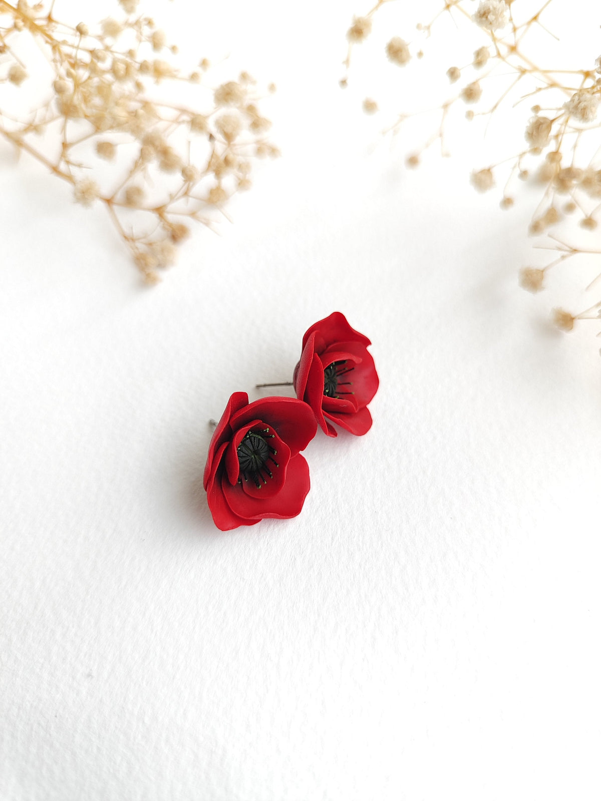 Poppy blossom stud earrings , poppy flower handmade polymer clay earrings,gift jewelry