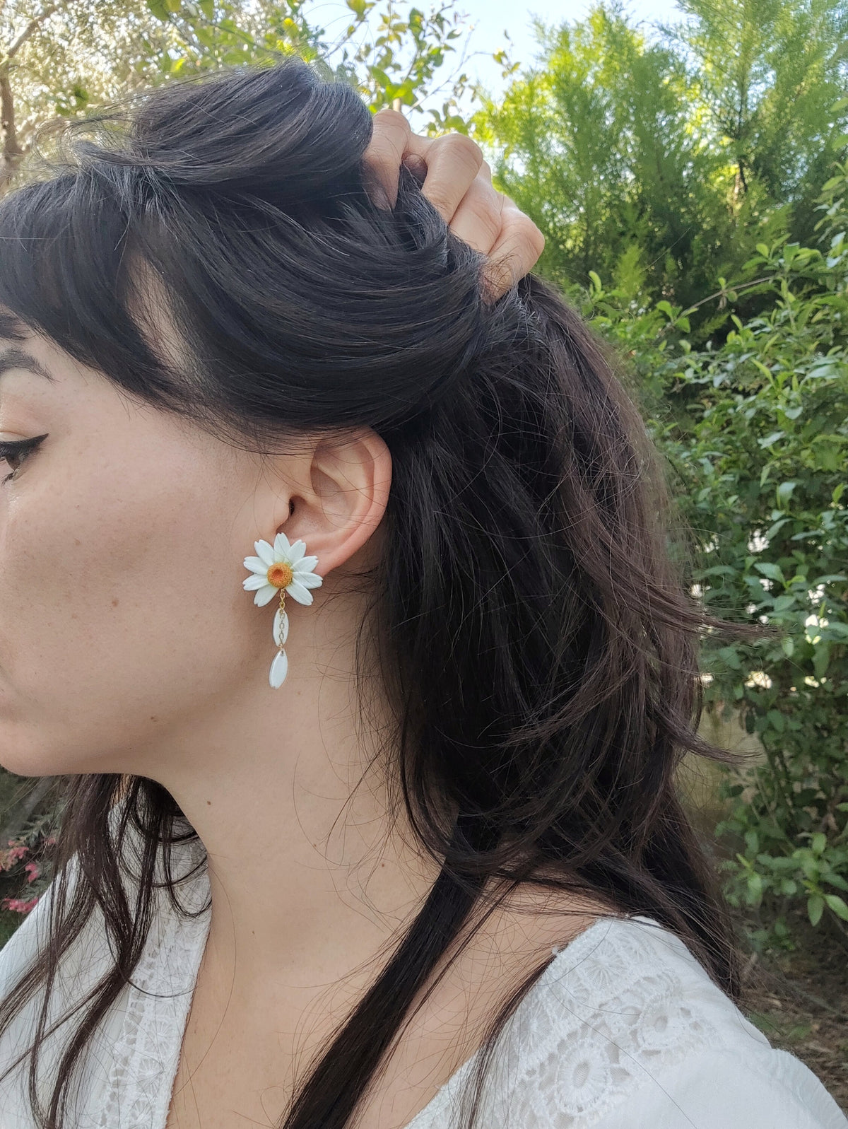 Handmade Daisy Earrings: 24k Gold Plated Polymer Clay Earrings
