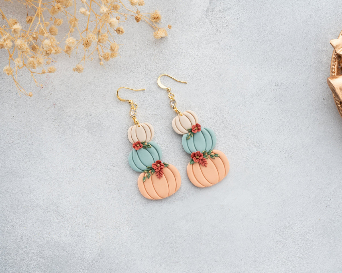 Pastel Stacked Pumpkin Dangle Earrings