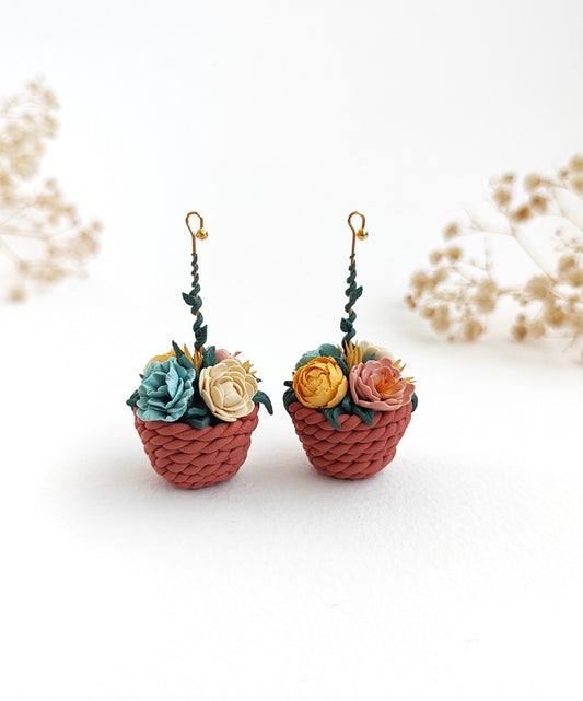 Unique Flower pot earrings , Polymer clay floral earrings ,Flower cottagecore clay earrings , handmade gift jewelry
