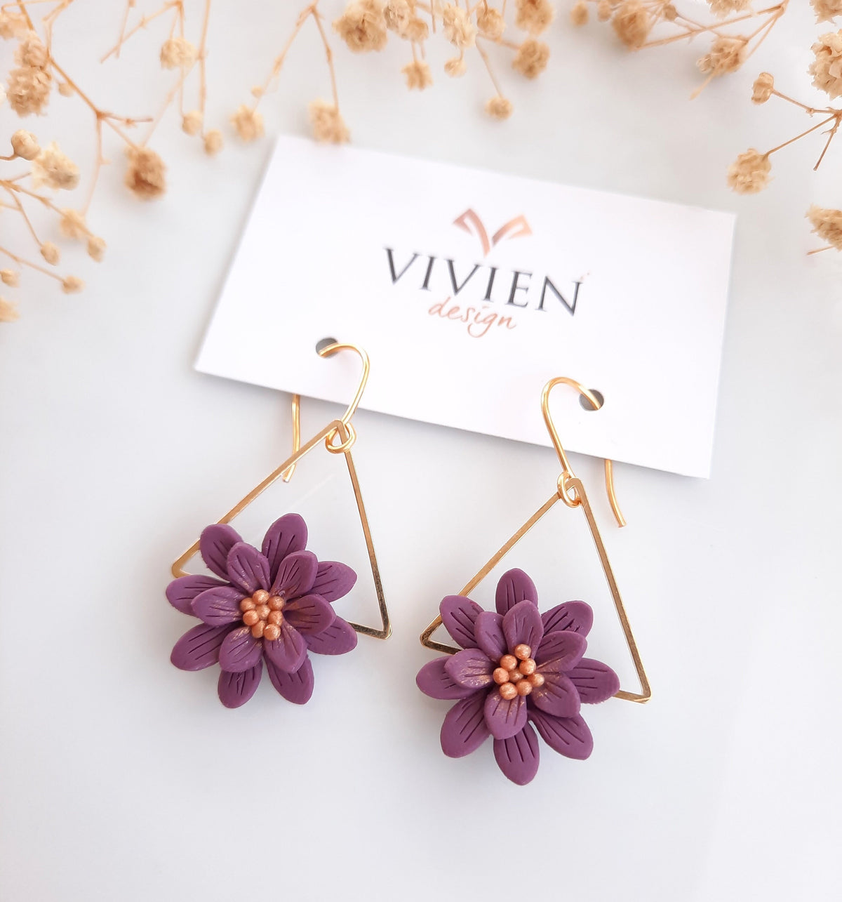 Handmade Polymer Clay Flower Earrings: Gold Plated Dainty Earrings
