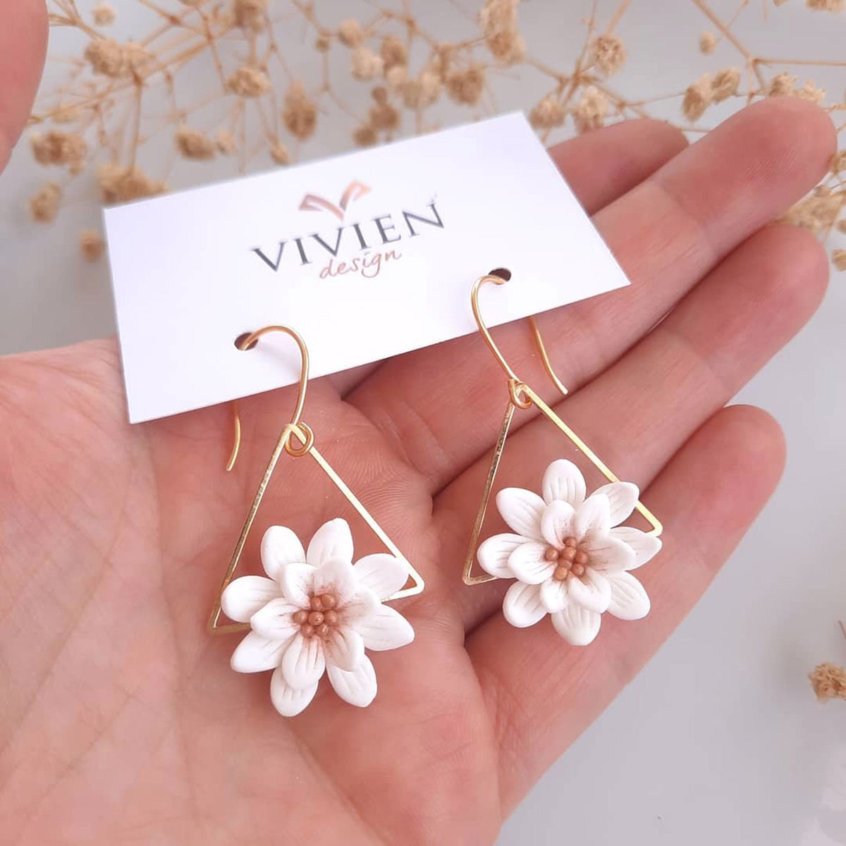 Handmade Polymer Clay Flower Earrings: Gold Plated Dainty Earrings
