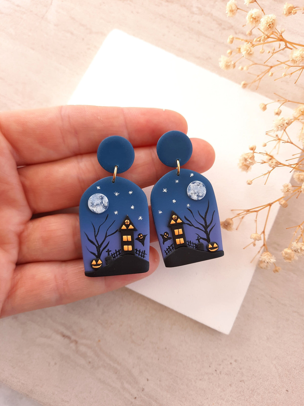 Haunted House Earrings , Handmade Polymer Clay Halloween Earrings , Spooky Night Jewelry ,Creepy Accessories