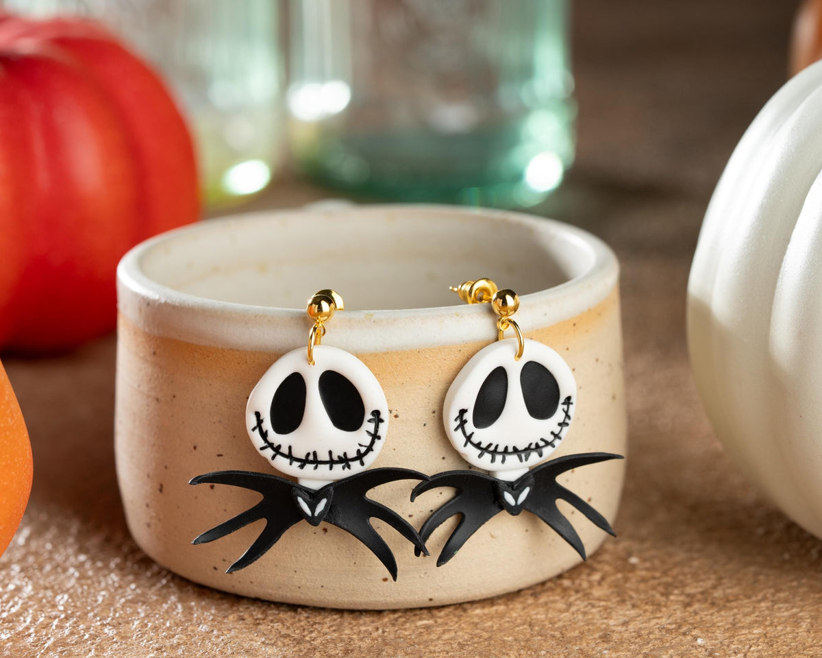 Jack Skellington Earrings: 3D Bat Bow Tie, Handmade Halloween Jewelry