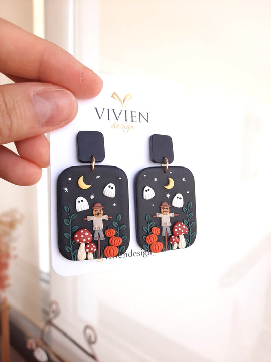 Halloween Scarecrow Earrings , Handmade Polymer Clay earrings , Creepy accessories , Spooky jewelry