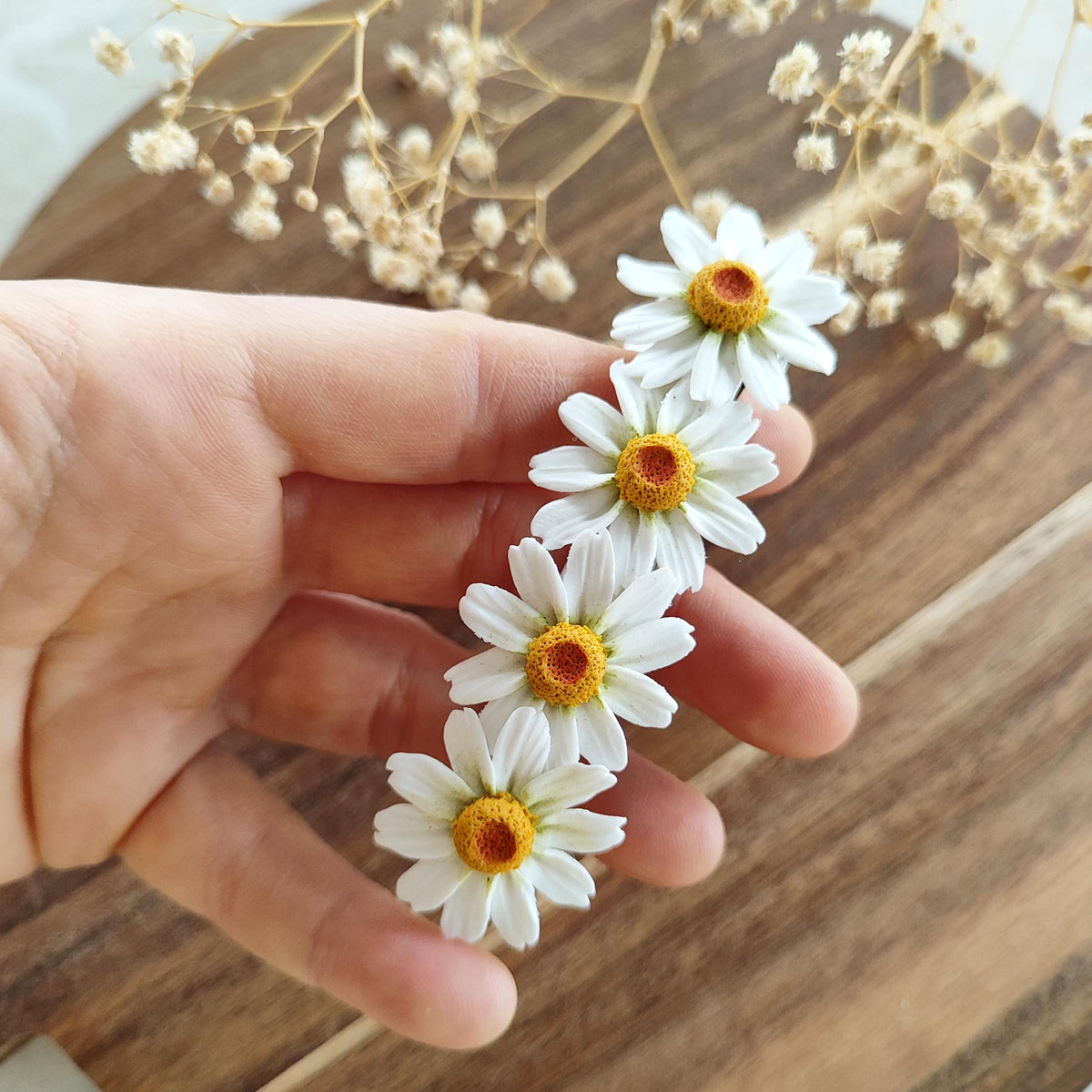 Daisy and Sakura Hair Clips,Botanical Hair Jewelry,Hair Accessories, Realistic White Flower Barrette