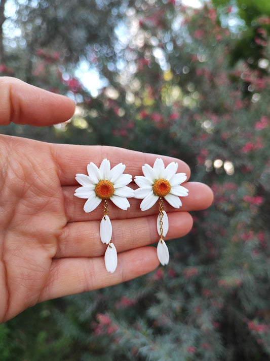 Handmade Daisy Earrings: 24k Gold Plated Polymer Clay Earrings