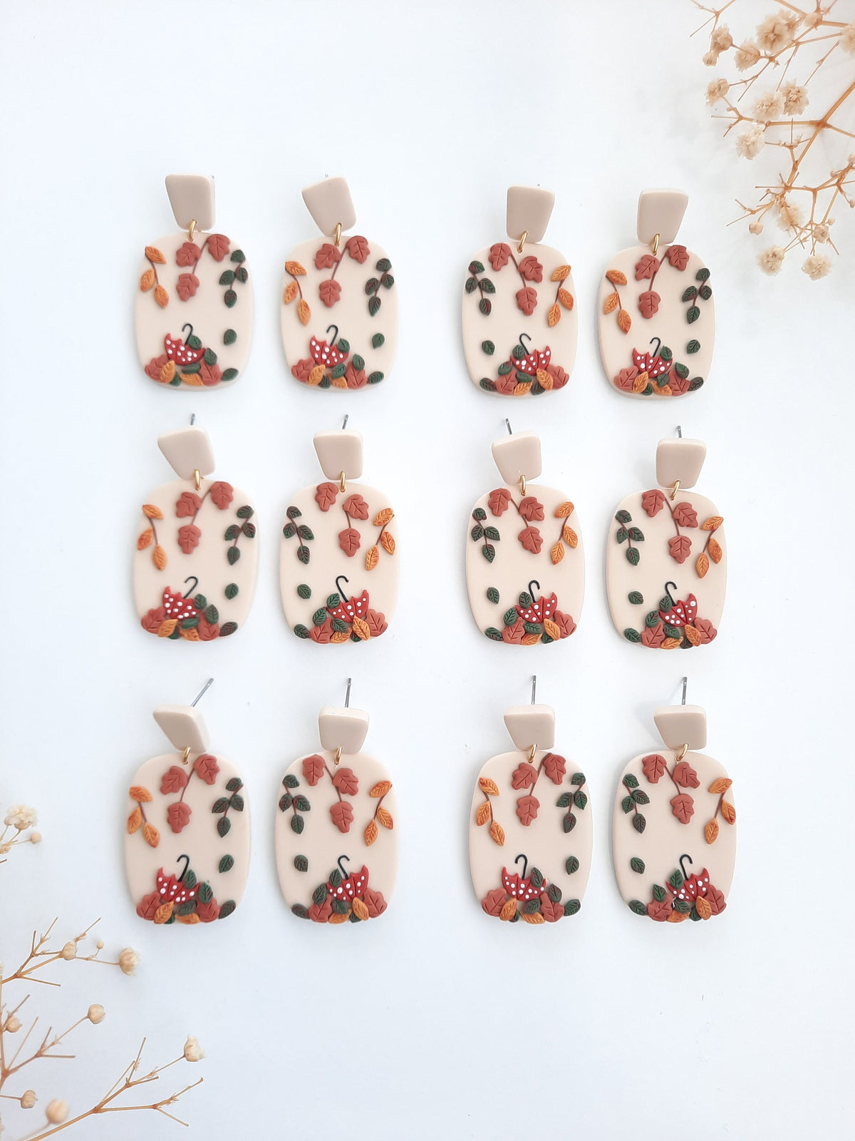 Falling Autumn Leaves Earrings - Handmade Polymer Clay Fall Jewelry