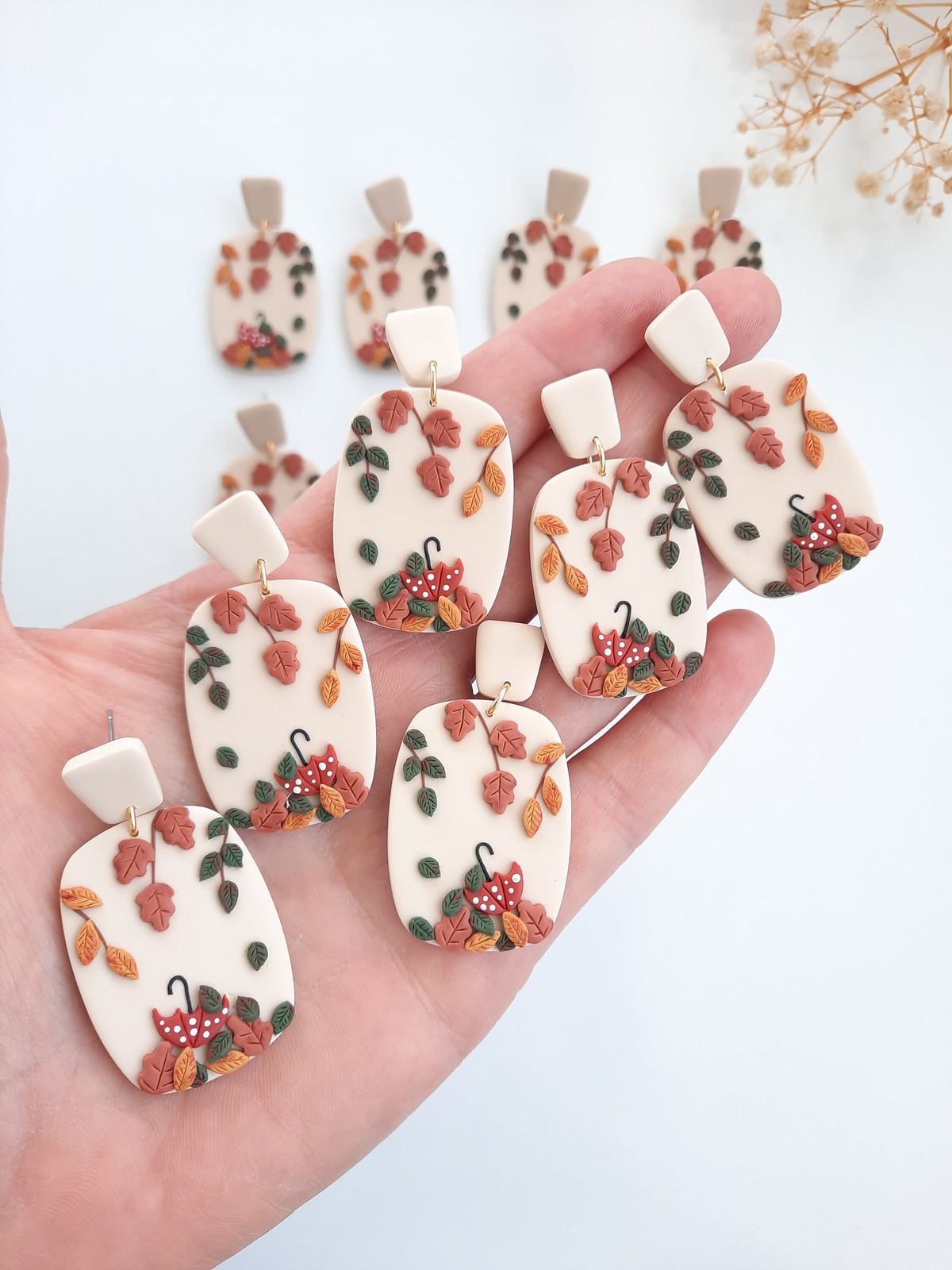 Falling Autumn Leaves Earrings - Handmade Polymer Clay Fall Jewelry