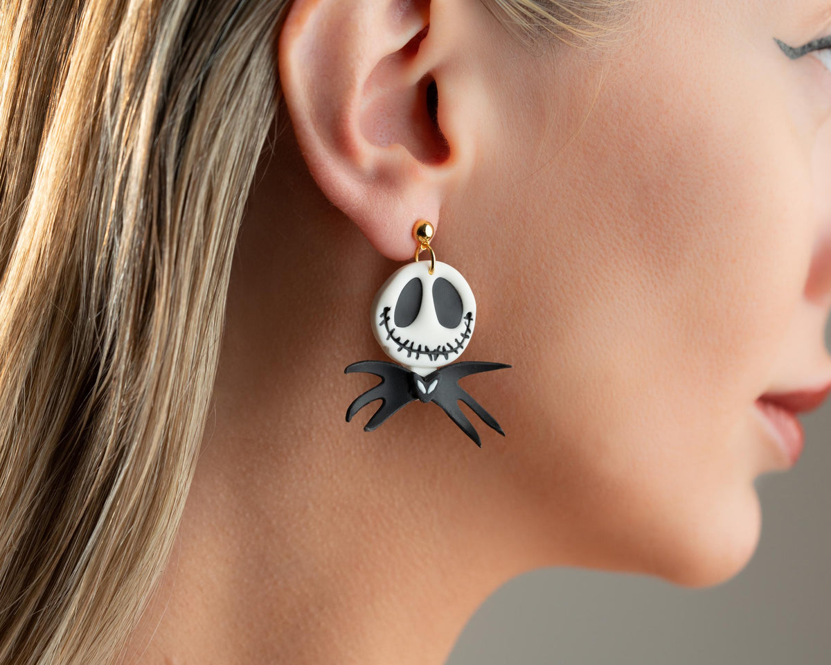 Jack Skellington Earrings: 3D Bat Bow Tie, Handmade Halloween Jewelry
