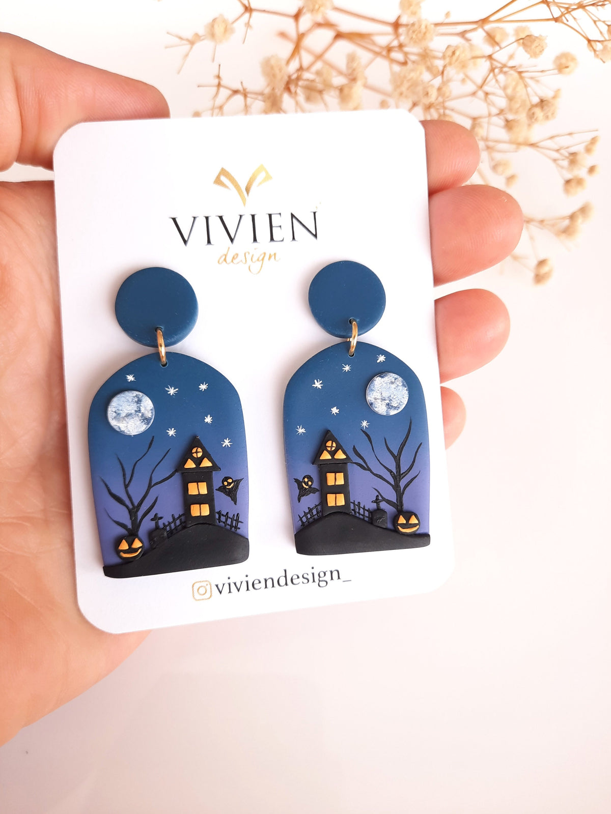 Haunted House Earrings , Handmade Polymer Clay Halloween Earrings , Spooky Night Jewelry ,Creepy Accessories