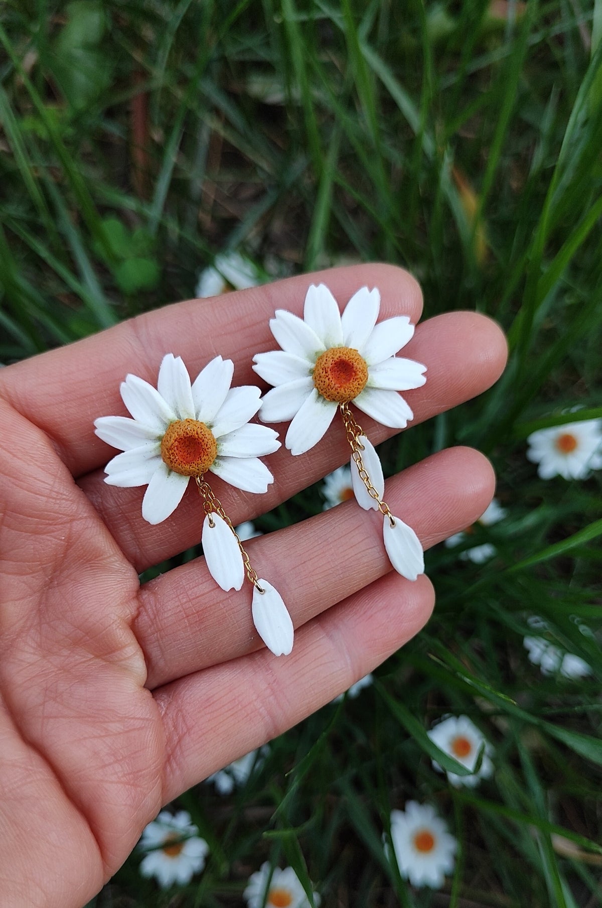 Handmade Daisy Earrings: 24k Gold Plated Polymer Clay Earrings