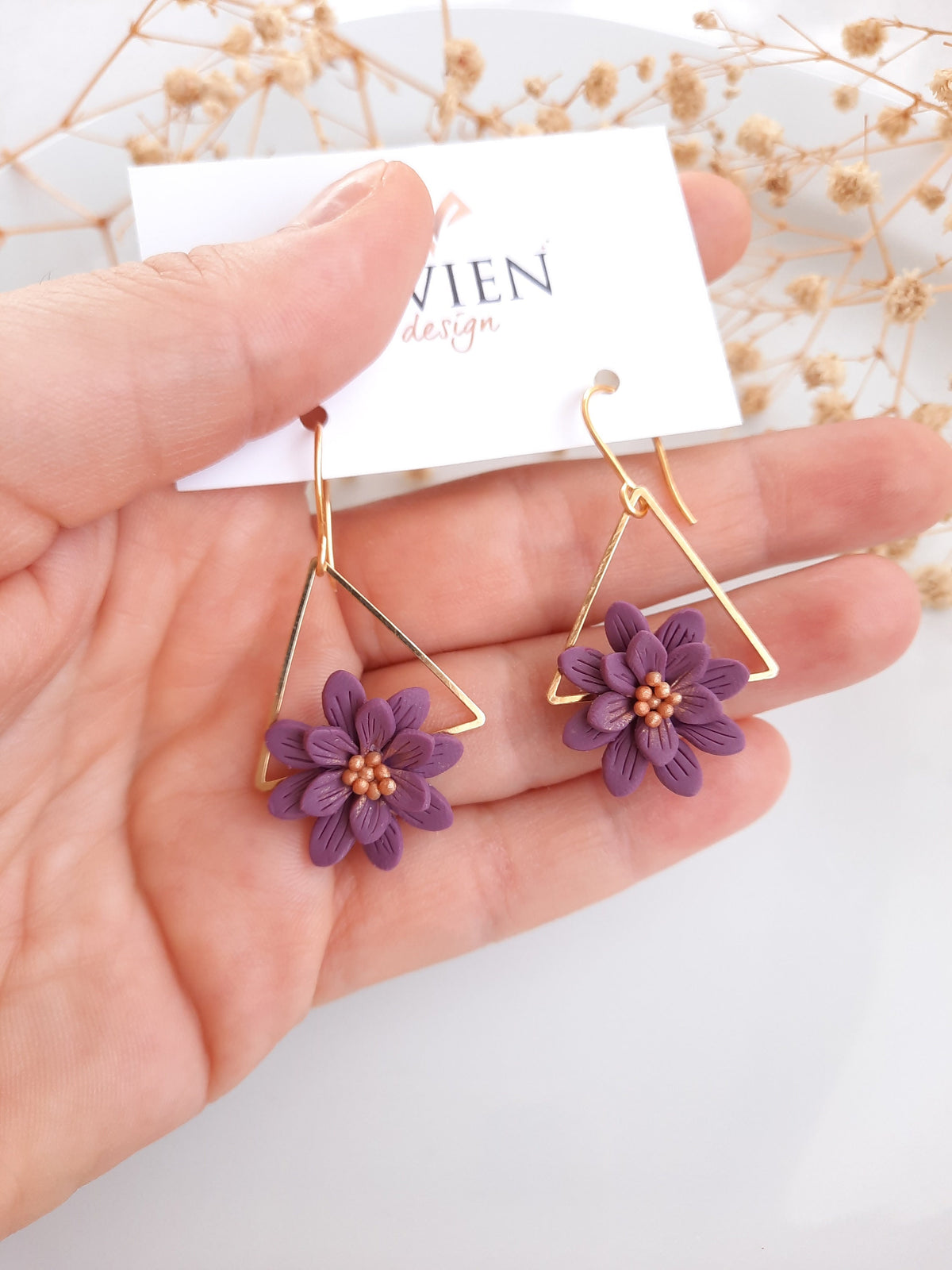 Handmade Polymer Clay Flower Earrings: Gold Plated Dainty Earrings