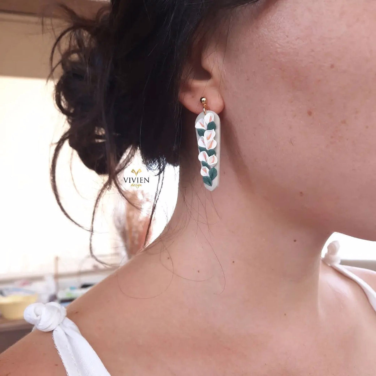 Calla Lily Polymer Clay Earrings: 24K Gold Plated, Hypoallergenic