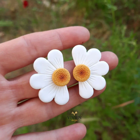 Cottagecore Daisy Stud Earrings: Lightweight Polymer Clay Jewelry