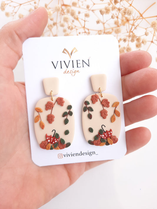 Falling Autumn Leaves Earrings - Handmade Polymer Clay Fall Jewelry