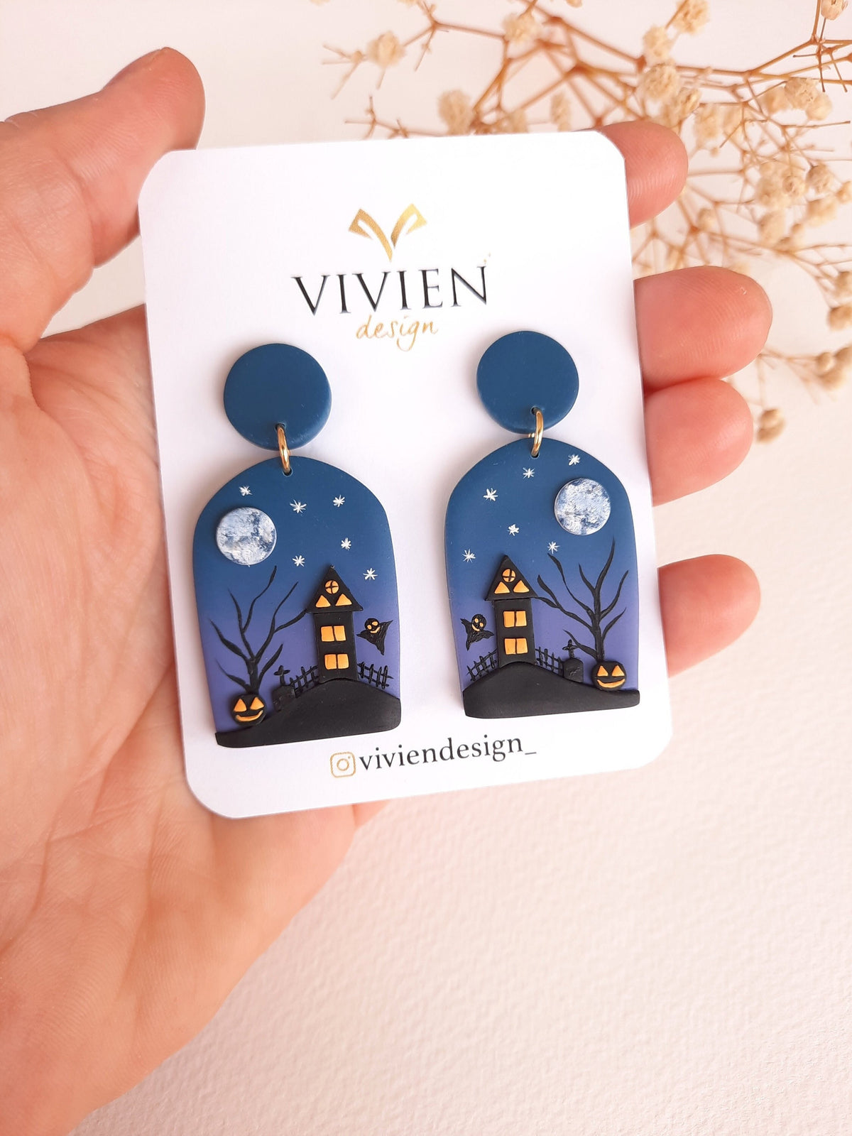 Haunted House Earrings , Handmade Polymer Clay Halloween Earrings , Spooky Night Jewelry ,Creepy Accessories