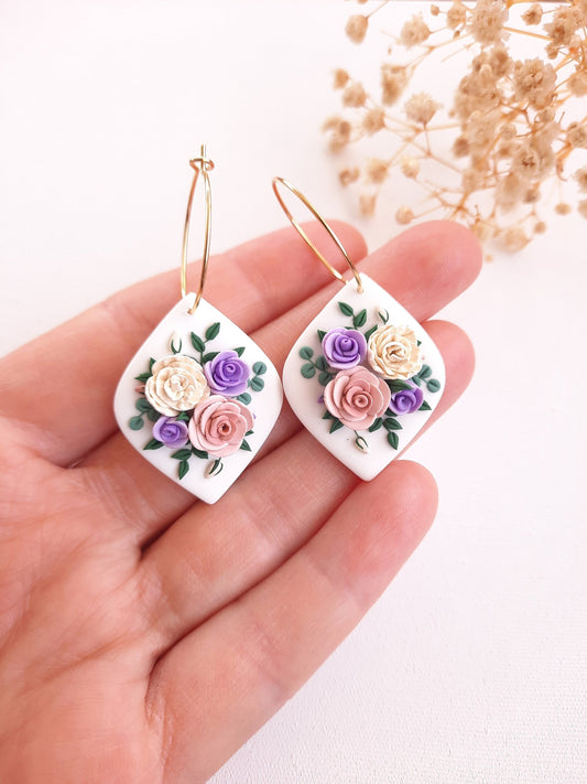 Drop Floral Bouquet earrings |Cottagecore clay earrings|  Polymer Clay Earrings,Floral Clay Jewelry,Mother's day gift,jewelry for mom