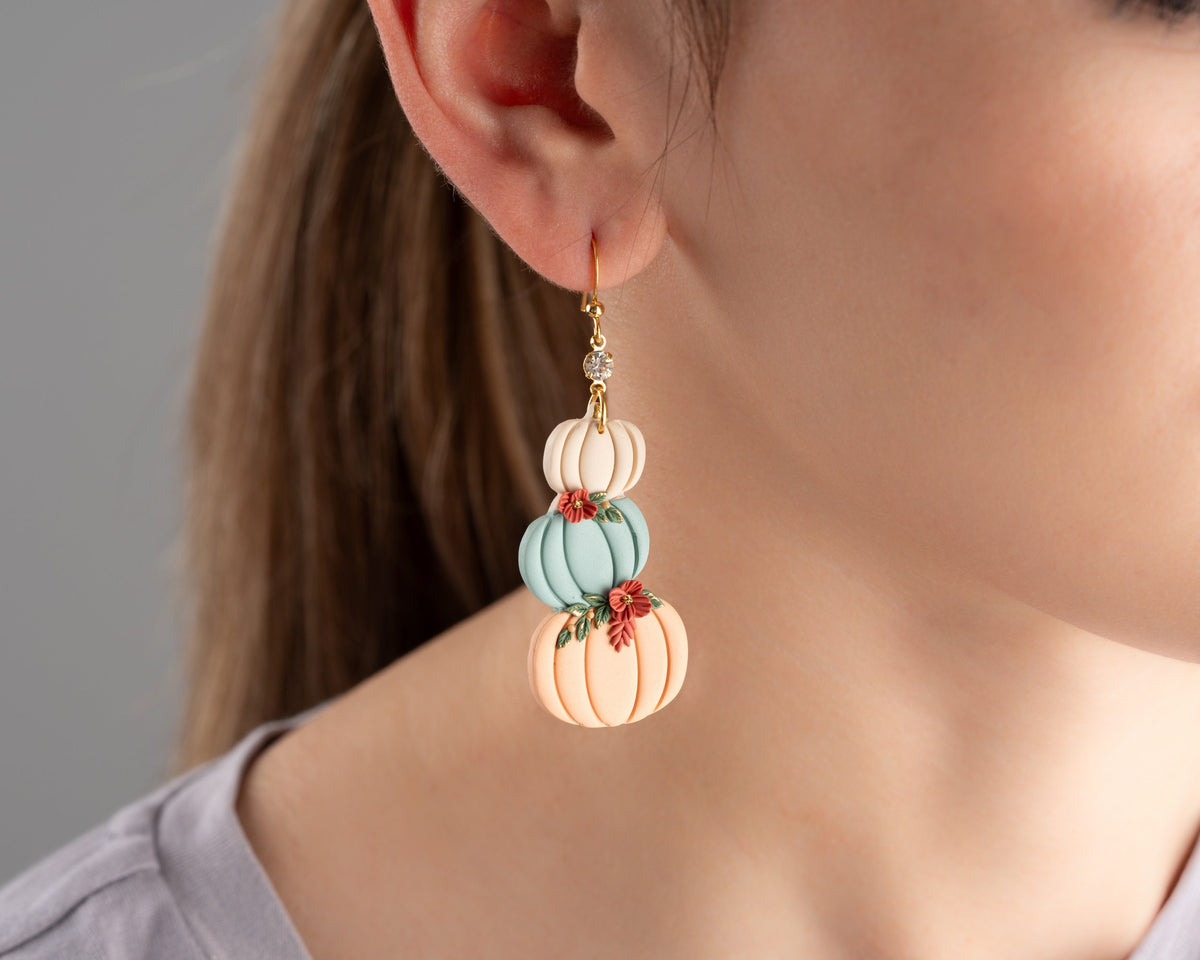 Pastel Stacked Pumpkin Dangle Earrings