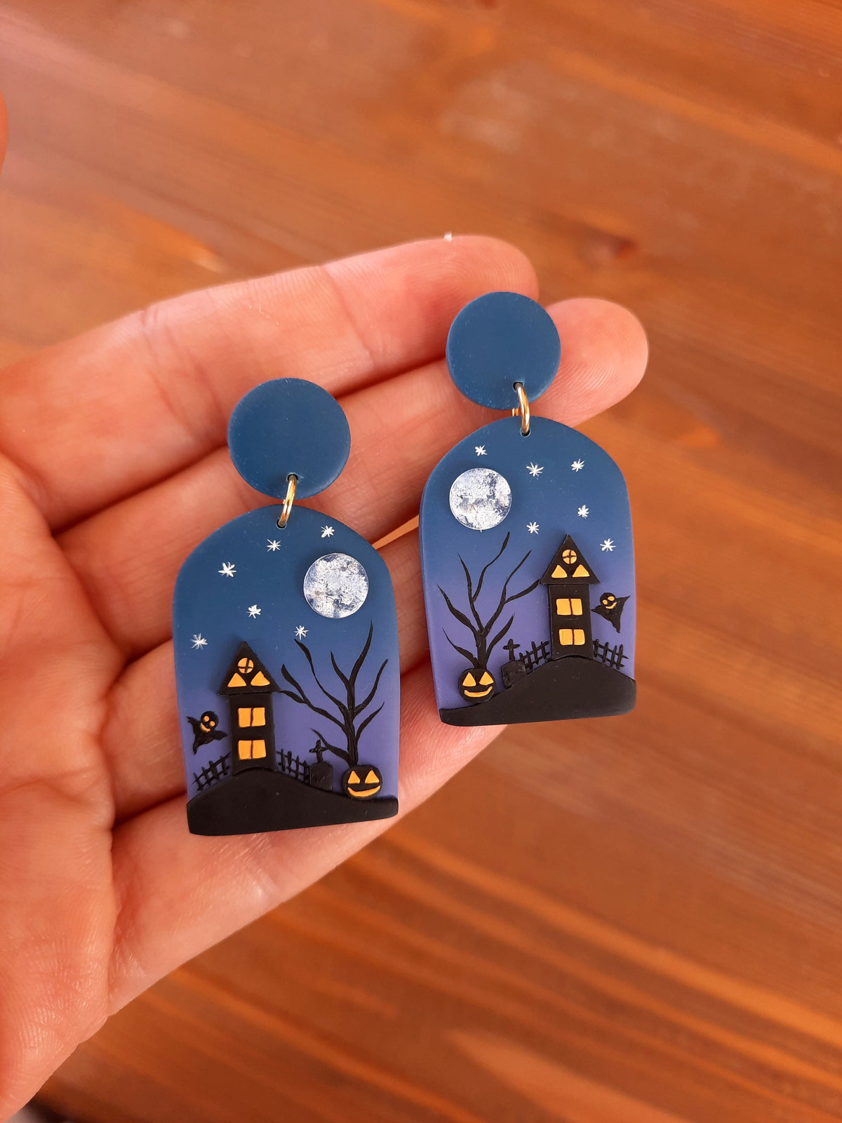 Haunted House Earrings , Handmade Polymer Clay Halloween Earrings , Spooky Night Jewelry ,Creepy Accessories